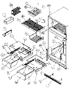 Cabinet Shelving Diagram and Parts List for TXI21R-P1168002W  Amana Refrigerator
