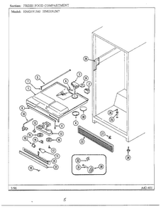 Fresh Food Compartment Diagram and Parts List for HMG191560  Admiral Refrigerator