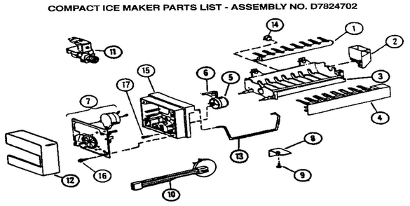 Compact Ice Maker Diagram and Parts List for SX25N-P1162704W  Amana Refrigerator