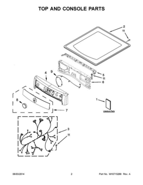 02 - Top And Console Parts Diagram and Parts List for YMED8100DC0  Maytag Dryer