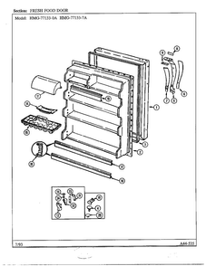 Fresh Food Door Diagram and Parts List for 77133-0A  Admiral Refrigerator