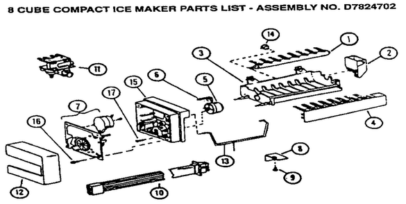 Icemaker Diagram and Parts List for SXDE27NP-P1162204W  Amana Refrigerator
