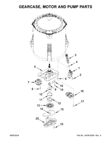Gearcase, Motor And Pump Parts Diagram and Parts List for CAW8350EW2  Crosley Washer