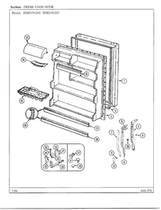 Fresh Food Door Diagram and Parts List for 19124-0  Admiral Refrigerator