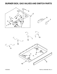 Burner Box, Gas Valves And Switch Parts Diagram and Parts List for AGC6540KFB00  Amana Cooktop