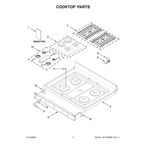 Cooktop Parts Diagram and Parts List for ZRGW3488RS0  Crosley Range