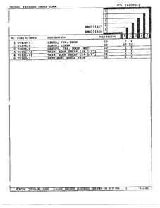 Freezer Inner Door Page 2 Diagram and Parts List for HMG211460  Admiral Refrigerator