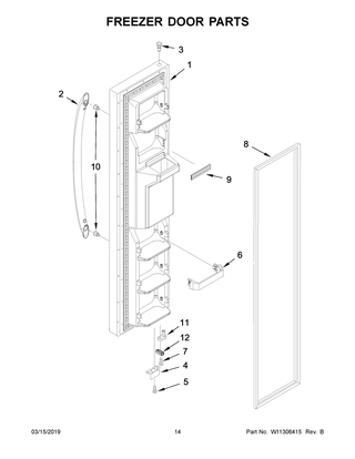 Freezer Door Parts Diagram and Parts List for ASI2175GRW01  Maytag Refrigerator