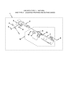 Burner Assembly Diagram and Parts List for MGDB850YG1  Maytag Dryer