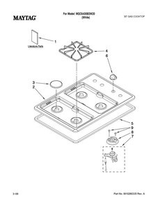 Cooktop, Burner And Grate Parts Diagram and Parts List for MGC6430BDW20  Maytag Cooktop