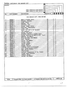 Optional Maker Kit Page 2 Diagram and Parts List for 18103-0A  Admiral Refrigerator