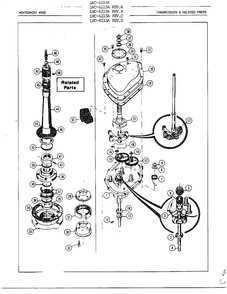 Transmission And Related Parts Diagram and Parts List for 6215A REV D Norge Washer