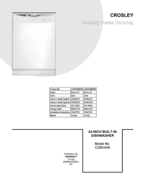 01 - Cover Sheet Diagram and Parts List for CDB350NB9B  Crosley Dishwasher