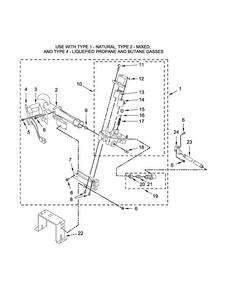 Burner Assembly Diagram and Parts List for MLG26PRKWW0  Maytag Dryer