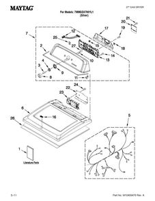 Top And Console Parts Diagram and Parts List for 7MMGDX700YL1  Maytag Dryer