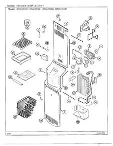 Freezer Compartment Diagram and Parts List for HMG531680  Admiral Refrigerator
