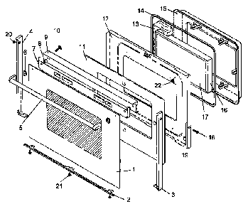 Oven Door Assembly Diagram and Parts List for ARR624W-P1142625NW  Amana Range