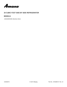 Cover Sheet Diagram and Parts List for ASD2526VES00  Amana Refrigerator