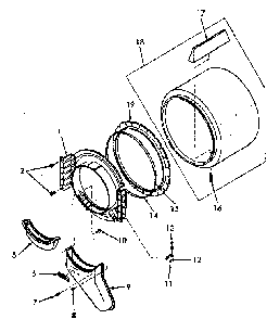Front Bulkhead, Air Duct, Felt Seal And Cylinder Diagram and Parts List for NE4613W43721  Speed Queen Dryer