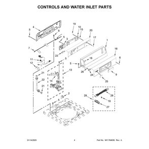 Controls And Water Inlet Parts Diagram and Parts List for MAT24PRAWW0  Maytag Washer