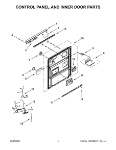 Control Panel And Inner Door Parts Diagram and Parts List for MDB8959SKB1  Maytag Dishwasher