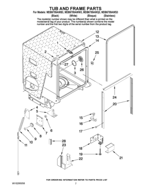 07 - TUB AND FRAME PARTS Diagram and Parts List for MDB6759AWW3  Maytag Dishwasher