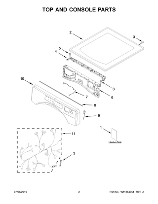 Top And Console Parts Diagram and Parts List for NGD5800HW0  Maytag Dryer