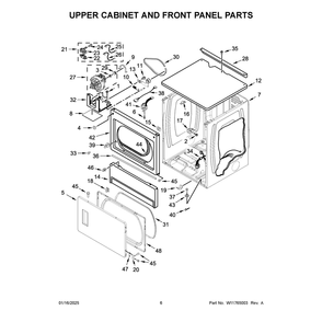 Upper Cabinet And Front Panel Parts Diagram and Parts List for MLE26PRLYW0  Maytag Dryer