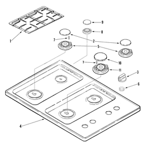 Top Assembly Diagram and Parts List for JGC1430ADS  Jenn-Air Cooktop