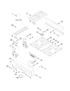 Cooktop, Burner And Grate Parts Diagram and Parts List for JLRP430WP00  Jenn-Air Range
