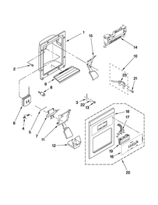 Dispenser Front Parts Diagram and Parts List for MSD2542VES04  Maytag Refrigerator