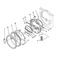 Door Parts Diagram and Parts List for MDG25PRAWW1  Maytag Dryer
