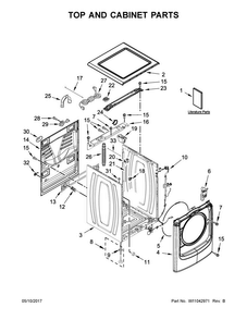 Top And Cabinet Parts Diagram and Parts List for MHW5500FW1  Maytag Washer