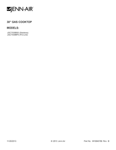 Cover Sheet Diagram and Parts List for JGC7530BP0  Jenn-Air Cooktop