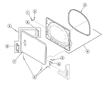 Door Assy Diagram and Parts List for SDGH09WJ  Speed Queen Dryer