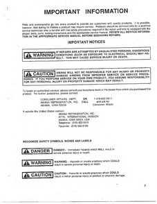 Information Diagram and Parts List for 5794  Amana Air Conditioner