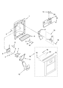 Dispenser Front Parts Diagram and Parts List for ASD2524VEB00  Amana Refrigerator