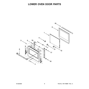 Lower Oven Door Parts Diagram and Parts List for JOEDC530RL00  Jenn-Air Wall Oven