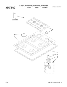 Cooktop, Burner And Grate Parts Diagram and Parts List for MGC7430WW00  Maytag Cooktop