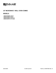 Cover Sheet Diagram and Parts List for JMW2430WP03  Jenn-Air Microwave