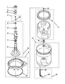 Agitator, Basket And Tub Parts Diagram and Parts List for MGT3800XW1  Maytag Washer Dryer Combo