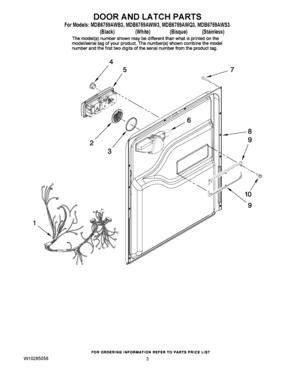 03 - DOOR AND LATCH PARTS Diagram and Parts List for MDB6759AWW3  Maytag Dishwasher