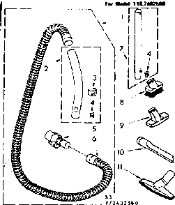 Hose And Attachment Parts Diagram and Parts List for 1162402580  Kenmore Canister Vacuum