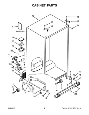 02 - Cabinet Parts Diagram and Parts List for MSS26C6MEZ00  Maytag Refrigerator
