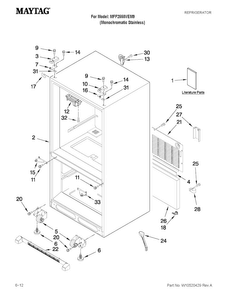 Cabinet Parts Diagram and Parts List for MFF2558VEM9  Maytag Refrigerator