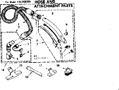 Hose And Attachment Parts Diagram and Parts List for 1162425580  Kenmore Canister Vacuum