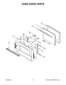 Oven Door Parts Diagram and Parts List for JMW3430LM03  Jenn-Air Microwave Oven Combo