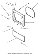 LOWER ACCESS PANEL, FRONT PANEL & SEAL Diagram and Parts List for AEM677W  Speed Queen Dryer