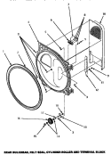 BULKHEAD / FELT SEAL / CYL ROLLER & TERM BLK Diagram and Parts List for AEM677W  Speed Queen Dryer