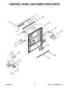 Control Panel And Inner Door Parts Diagram and Parts List for MDB7959SKZ1  Maytag Dishwasher
